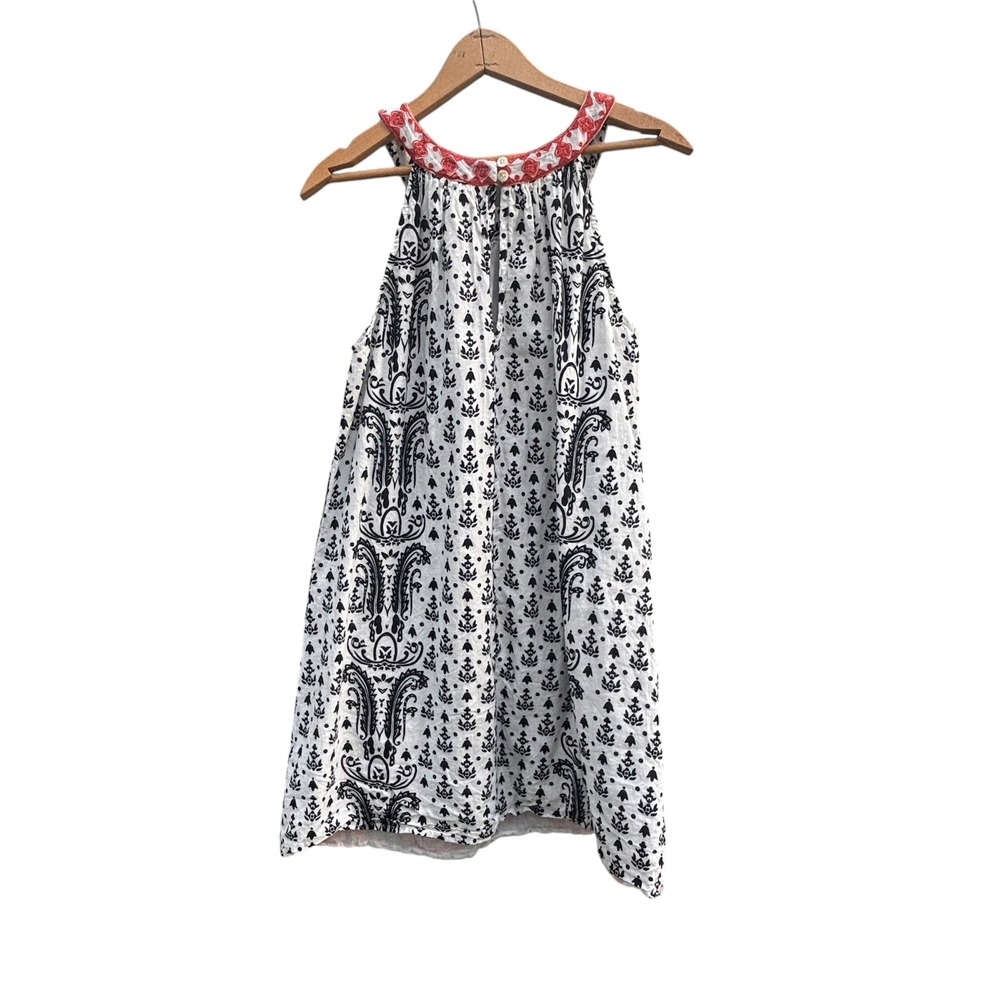 THML Womens Embroidered Halter Neck Cotton Dress Black White Red Floral Size M